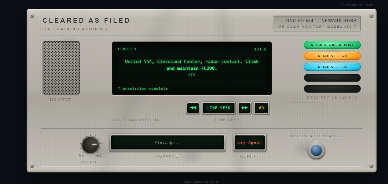 The Cleared As Filed player mid-scenario
